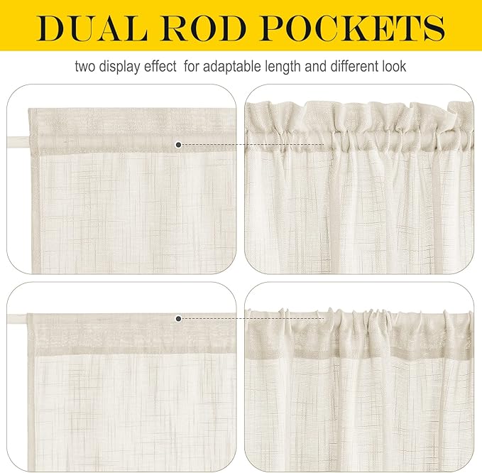 NICETOWN Linen Textured Door Panel - Semitransparent Sheer Curtain Privacy Semi Voile French Door Drape (Beige, 52 inches Wide x 40 inches Long, 1 Panel, Matching 1 Tieback Included)