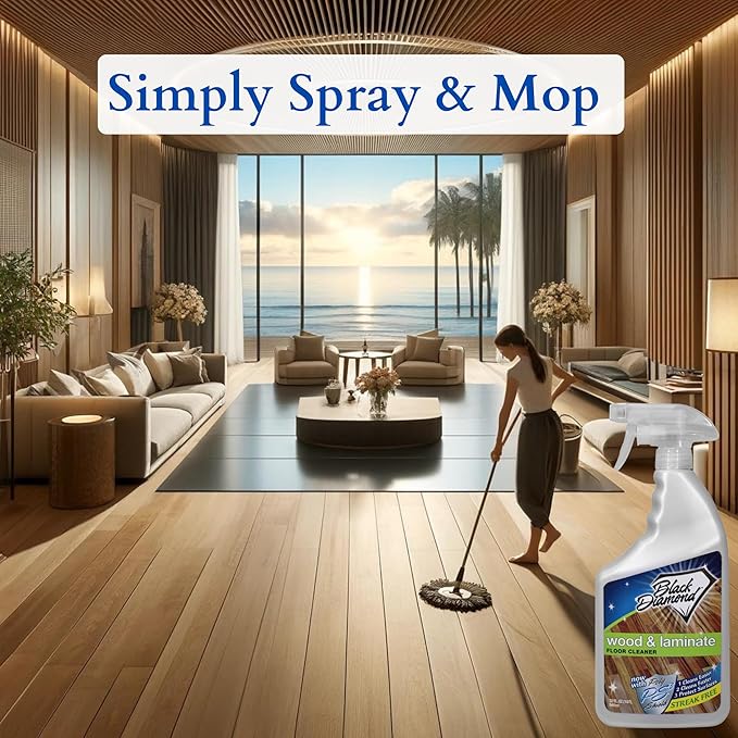 Black Diamond Stoneworks Wood & Laminate Floor Cleaner- Ready to Use Non-Toxic No-Rinse Formula - Safe for Vinyl, Wood, and Engineered Floors (32 Fl Oz)