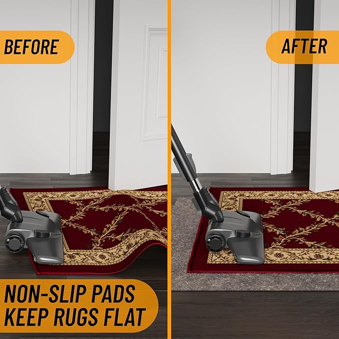 Ottomanson 8' x 11' Non-Slip Rug Pad Gripper 1/4 Inch Thick Dual Surface Felt + Rubber Gripper - Safe for All Floors, Brown