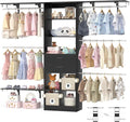 Closet System - 4.75-8FT Closet Organizer System with Wooden Drawers & Cube Storage Organizer, Up To 96" Closet Systems for Nursery & Walk-In Closets with Cuttable Hanging Shelving, Black