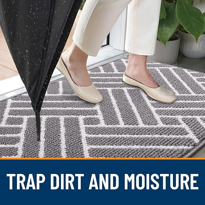 OLANLY Runner Indoor Door Mat, 47x20 Inch, Dirt Resistant and Absorbent, Non-Slip Rubber Backing Floor Mats, Easy Clean Low-Profile Doormat for Entryway, Front Door, and Inside Entrance, Grey