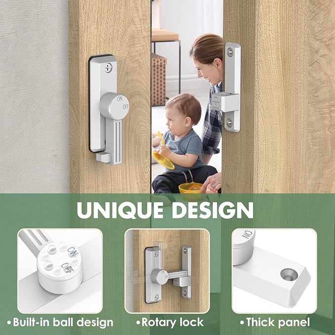 Barn Door Lock Latch, 90/180 Degree Flip Sliding Door Latch for Garage, Bedroom, Cabinet, Sturdy Zinc Alloy Security 90 Degree Lock (White-1 Pc)
