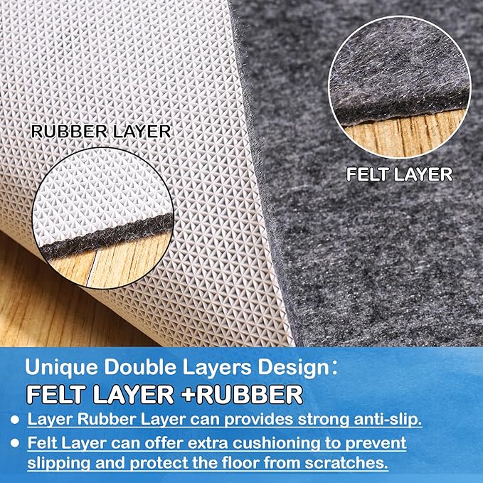 Non-Slip Rug Pads 8 x 10 ft, 100% Waterproof Extra Large Area Rugs Non Skid Rug Pad for All Floors and Finishes Durable Hardwood Floor Protective Felt Keeps Rugs in Place, Safe and Secure