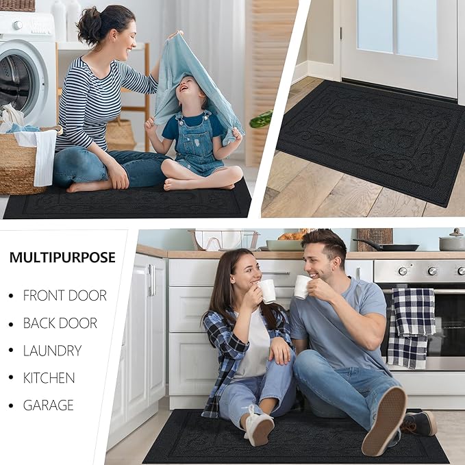 FONEYI Indoor Door Mat 32" x 48", Dirt Trapper Door Mats Non-Slip Entryway Rugs Washable, Absorbent Resist Dirt Welcome Mat, Low Profile Inside Floor Mats for Front Back Door and Entryway, Black