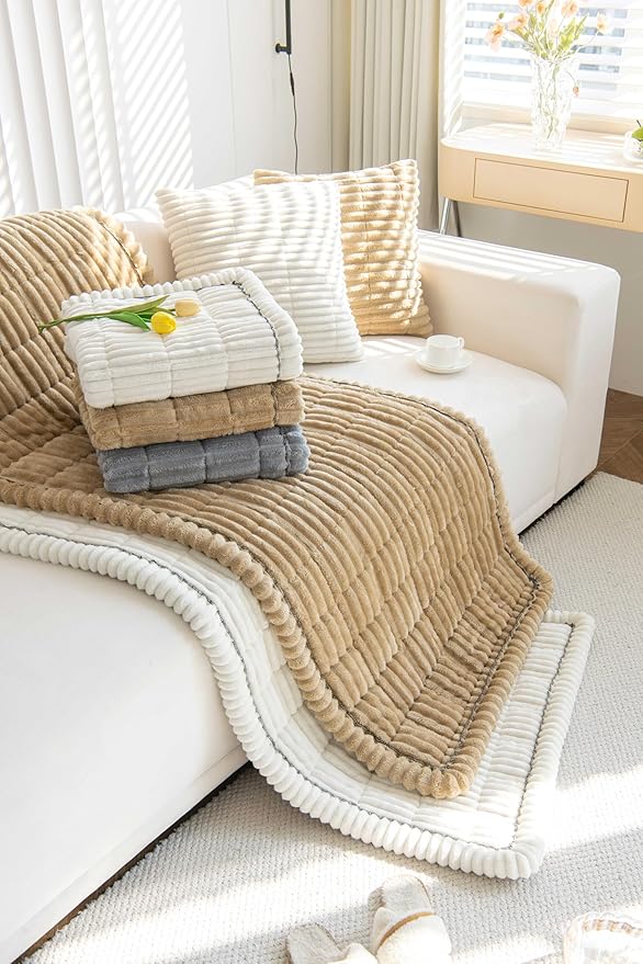 OTOB Couch Covers for 3 Cushion Sofa Pet Friendly, Plush Fuzzy Non Slip Sofa Covers Washable, Soft All Seasons Sofa Slipcovers Furniture Protector Dog Bed Mat (Dark Gray, 27.6" x 82.7")