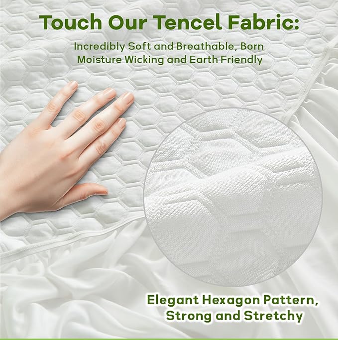 Luxury Queen Size Tencel Waterproof Mattress Protector Deep Pocket - Premium Cooling Bed Cover Pad - Hypoallergenic & Allergy-Friendly - Oeko-Tex Certified - Ultra Soft & Breathable
