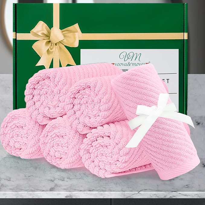 VOOVA & MOVAS Towels for Face, 13"x13" - 100% Cotton | Lightweight | Thick | Quick Dry | Soft | Absorbent, Luxury Hand Towels Set of 6, Fluffy Facial Towels for Bathroom, Towel Gift Set, Baby Pink