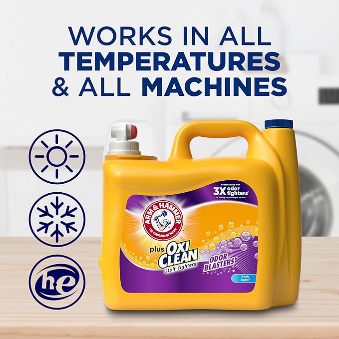 Arm & Hammer Plus OxiClean Odor Blasters Fresh Burst, 160 Loads Liquid Laundry Detergent, 208 Fl oz