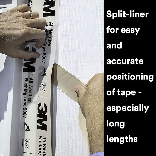 3M All Weather Flashing Tape 8067, 12 in x 75 ft, 1 Roll, Adhesive Backed Split Liner, Prevents Moisture Intrusion, Waterproof Flashing Seals Doors, Windows, Openings in Wood Frame Construction