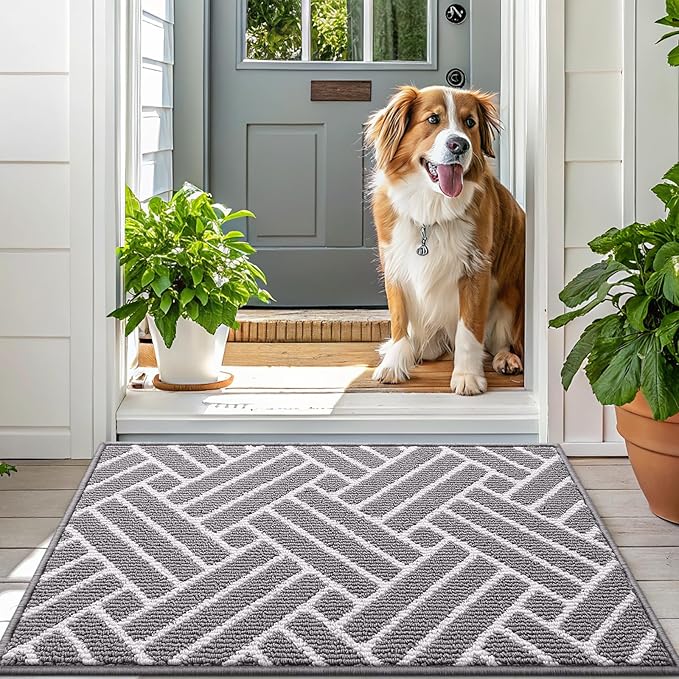 OLANLY Long Indoor Door Mat, 59x20 Inch, Dirt Resistant and Absorbent, Non-Slip Rubber Backing Floor Mats, Easy Clean Low-Profile Doormat for Entryway, Front Door, and Inside Entrance, Grey