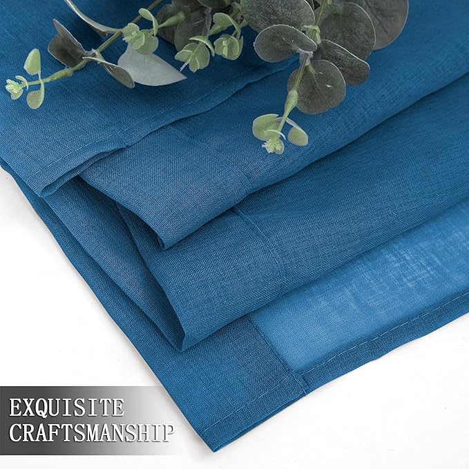 Tollpiz Short Sheer Curtain Linen Textured Bedroom Curtains Sheer Light Filtering Rod Pocket Voile Curtain for Living Room, 54 x 54 inches Long, Classic Blue, Set of 2 Panels