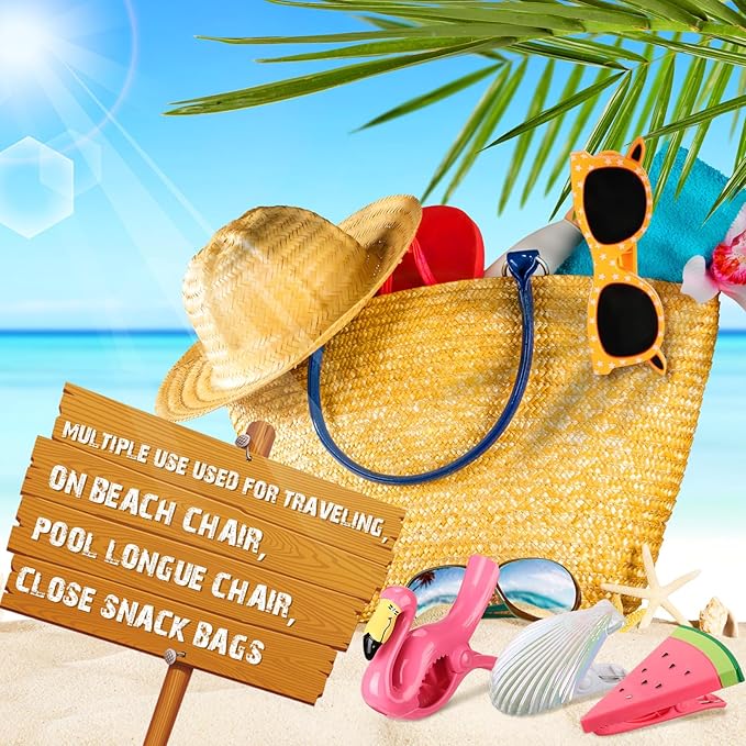 Rtteri 16 Pcs Beach Towel Clips for Beach Chairs Cute Towel Holder Cruise Clothes Pins for Lounge Chair Patio Pool, Assorted Style(Cute)