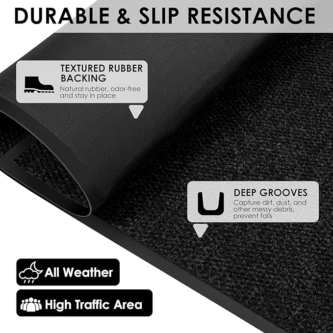 3′ x 6′ Front Door Mat Indoor Outdoor Entrance, Commercial Floor Mat Heavy Duty Dirt Trapper Entryway Doormat, Custom Size Non Slip Rubber Backing Welcome mat, Door Mat for High Traffic Area