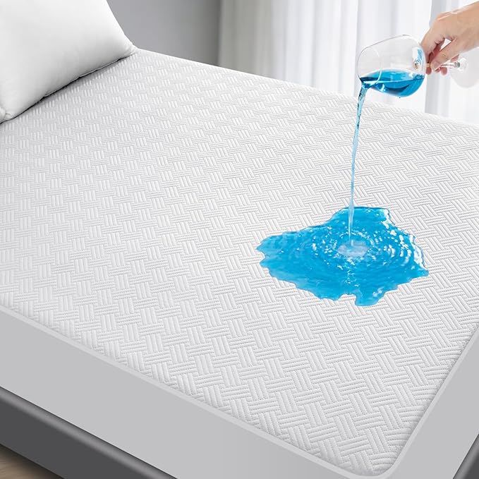 Waterproof Mattress Protector California King Size - Breathable, Noiseless, Ultra-Soft Bed Cover, Mattress Pad Cover with Deep Stretchable Pockets 8"-21" (White)