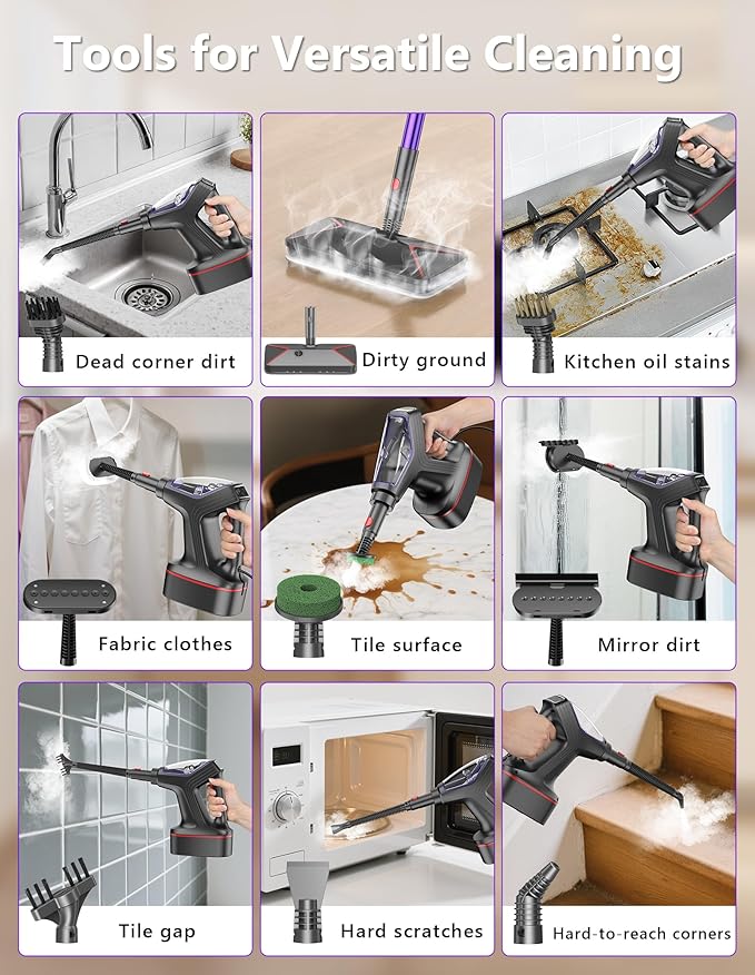 Steam Mop for Floor Cleaning, Heavy Duty 29-in-1 Steam Cleaner for Home with Detachable Handheld Steamer, for Hardwood, Tile, Walls, Grout, Windows, Furniture and Decks