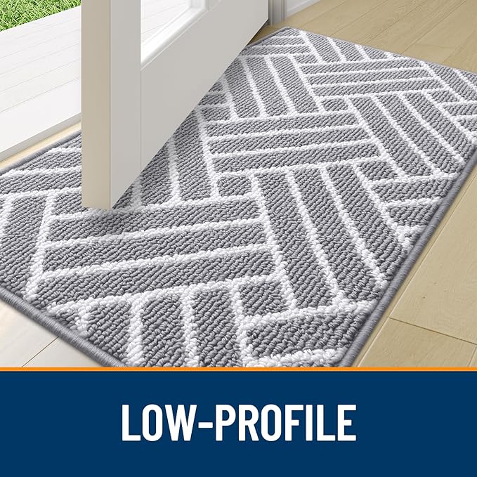 OLANLY Large Indoor Door Mat, 59x35 Inch, Dirt Resistant and Absorbent, Non-Slip Rubber Backing Floor Mats, Easy Clean Low-Profile Doormat for Entryway, Front Door, and Inside Entrance, Light Grey