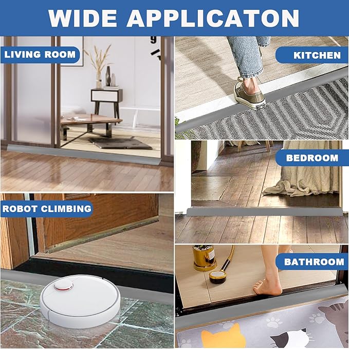 Vinyl Door Threshold Flooring Transition Strip Self Adhesive Carpet Edging Strip for Laminate Doorway Edge Threshold from 1/5" to 2/5" (Gray, 3.3 Ft)