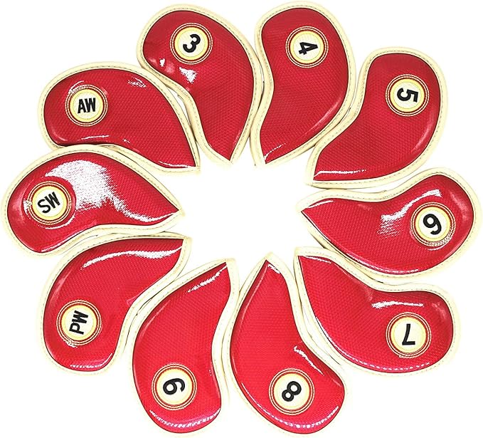 HISTAR 10pcs Crystal Pu Leather Golf Iron Head Covers Set Iron Club Headcover