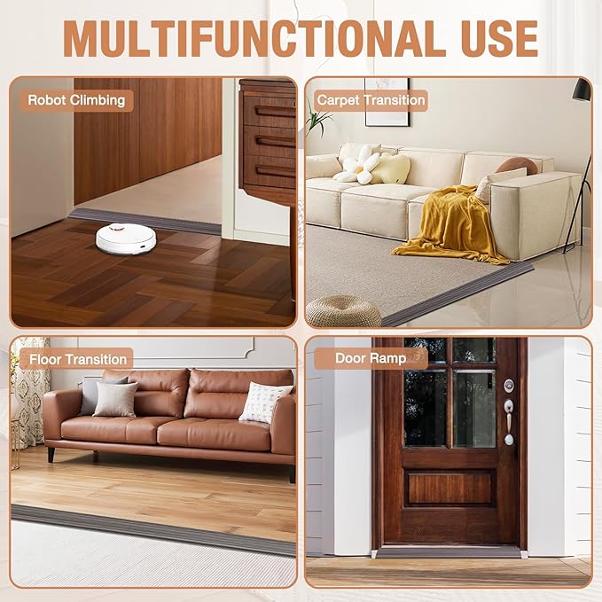 Floor Transition Strip Self Adhesive Vinyl Door Threshold for Doorways Carpet Edging Trim Overlap Edge Reducer for Laminate Floor, Carpet, Tile (Grayish Brown Wood Grain, 2/5" to 3/5", 3.3Ft)