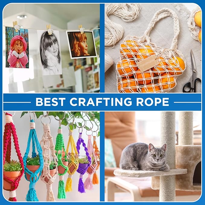 TECEUM Cotton Rope 3/16” (5 mm) – 50 FT – Strong All-Purpose Braided Rope – Natural Cotton – for Crafting, Сamping, Clothes Line, DIY, Indoor & Outdoor Use – Orange