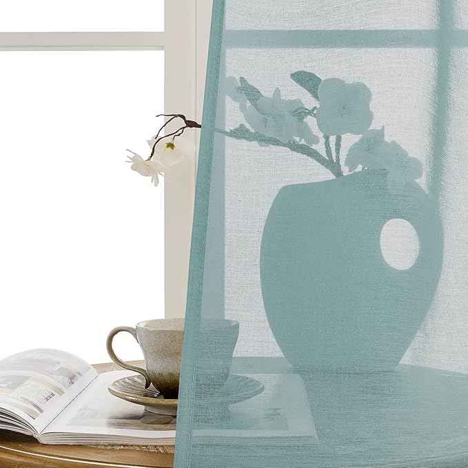 Tollpiz Sheer Door Curtains Closet Linen Textured Curtain Sheers Doorway Light Filtering Voile Patio Door Rod Pocket Curtains French Door, 54 x 80 inches Long, Dusty Blue, Set of 1 Panel