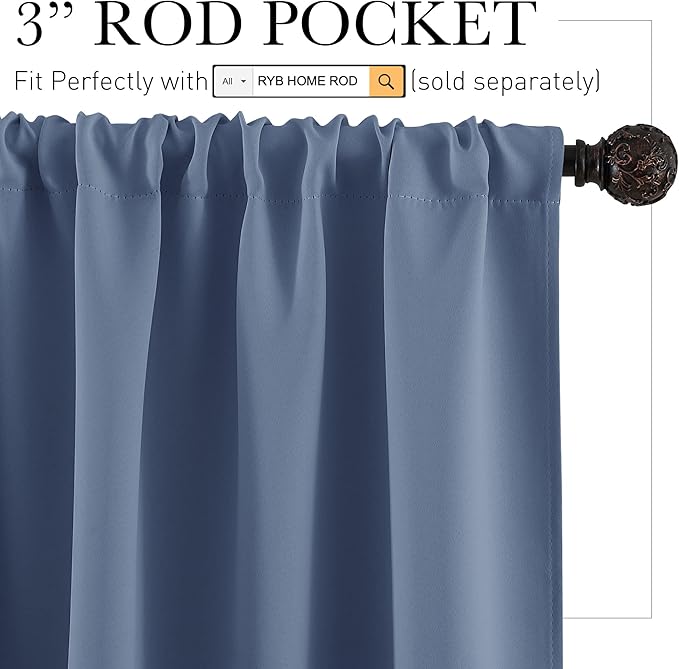 RYB HOME RV Curtains for Camper Windows - Soft Thermal Insulated Small Window Curtain Tiers for Cafe Kitchen Bedroom Basement Glass Door Window, W 42 x L 30 inches, Stone Blue, 2 Panels
