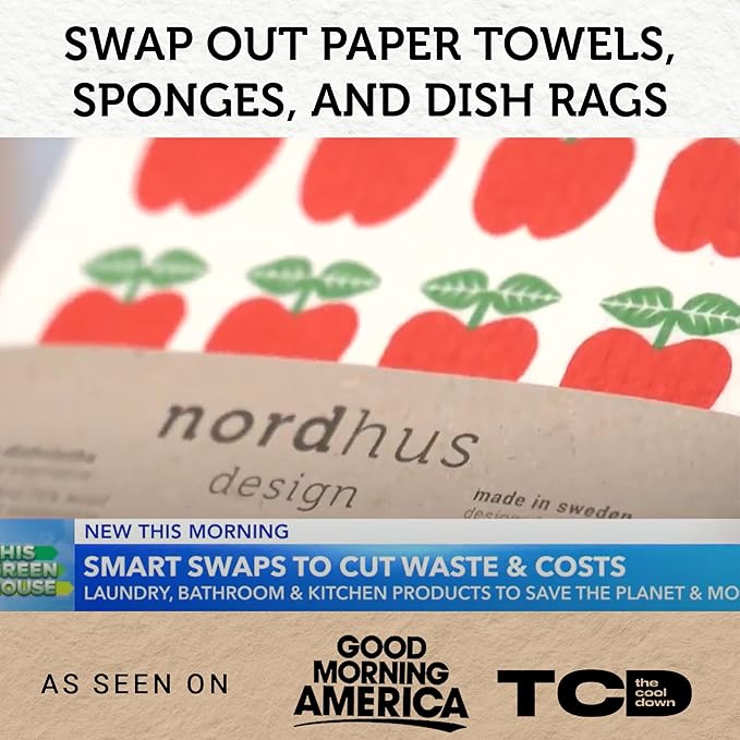 Nordhus Design Large Swedish Dishcloths, 10 Pack Grey- 9.5 X 8 inch Reusable, Washable Cellulose Cotton Kitchen Cloths - Replace Paper Towels, Wipes, Sponges, Dish Rags