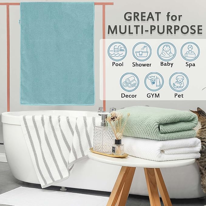 VOOVA & MOVAS Bath Towels Set of 4, Large 30" x 56" - 100% Cotton | Thick | Lightweight | Soft | Absorbent, Quick Dry Towels for Bathroom, Luxury Bathroom Essentials, Denim Blue