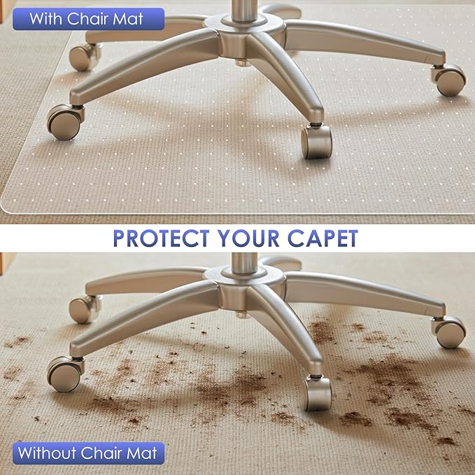 Kuyal Office Chair Mat for Carpet, 2 Pack 45x53 Clear Heavy Duty Computer Chair Mat with Lip, Under Desk Protector Carpeted Floors Mat, Easy Chair Movement,Ship Flat