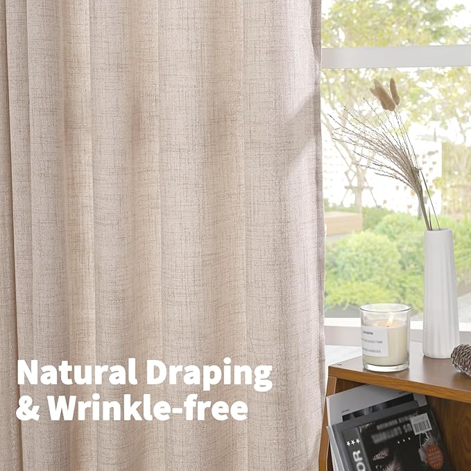 YoungsTex Natural Linen Curtains 40 Inch Length for Kitchen Window, Short Semi Sheer Drapes Light Filtering for Cafe Bathroom Window, 2 Panels, 40 X 40 Inch