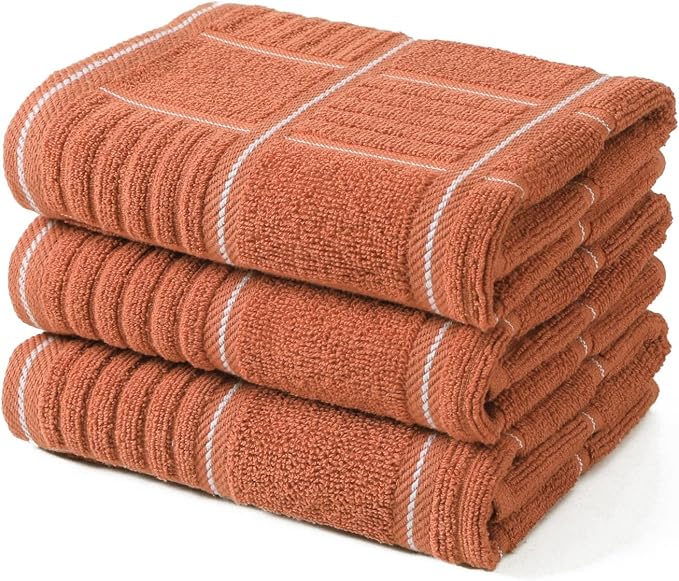 Anyi Kitchen Dish Towels Heavy Duty Absorbent Dish Cloths with Hanging Loop 100% Cotton Tea Bar Towels (16x26, Set of 3, Red)