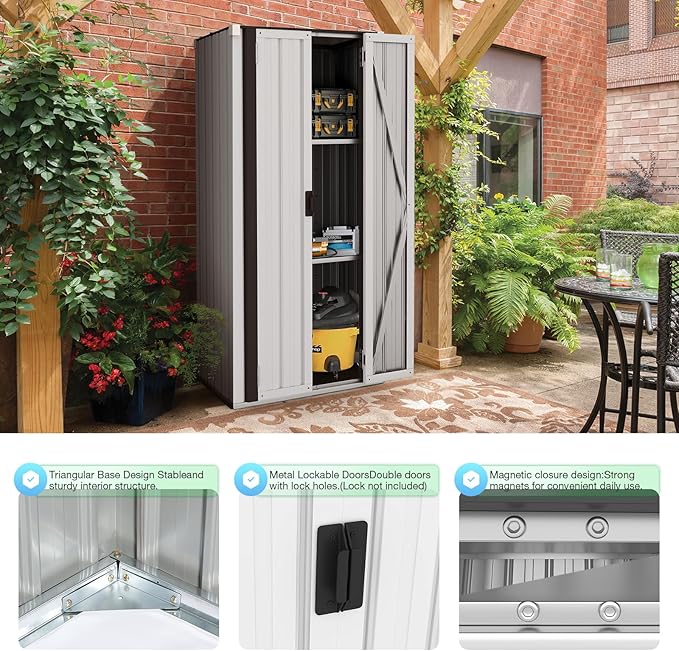 AECOJOY Outdoor Storage Cabinet Waterproof with Shelves, Vertical Tall Outdoor Cabinet Weatherproof, Garden Sheds & Outdoor Storage Clearance Cabinet Storage for Outside in White