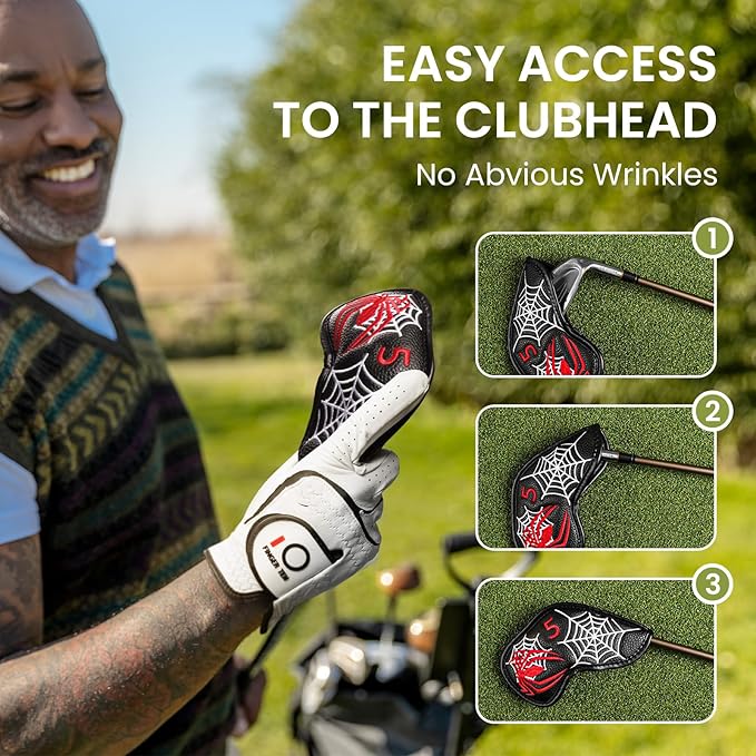 FINGER TEN Premium Synthetic Leather Stylish Iron & Wedge Golf Head Covers Value 12 Piece Set, Embroidered Labels & Fits Most Clubs Gift Set, Travel Protection Accessories