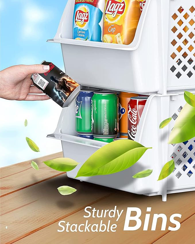 Skywin Plastic Stackable Storage Bins for Pantry - Stackable Bins for Organizing Food, Kitchen, and Bathroom Essentials (White - 50 Pack)