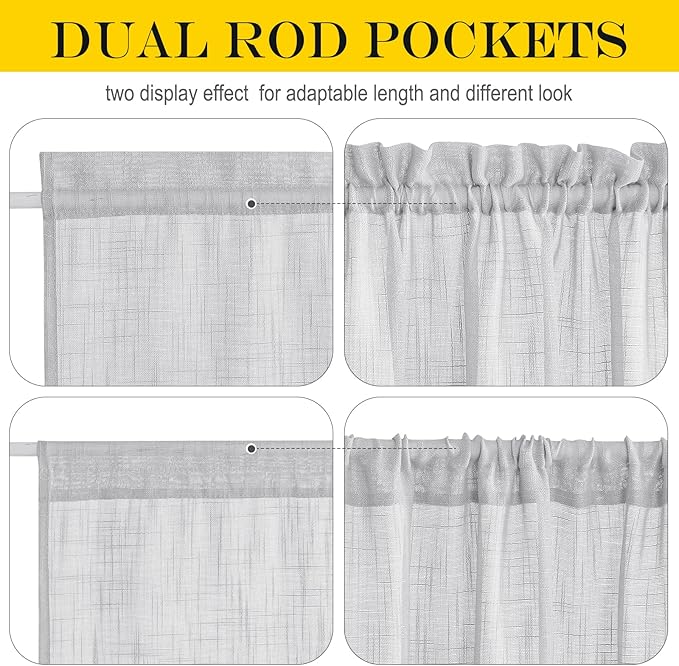 NICETOWN Door Curtain 40 inches Long - Linen Textured French Door Curtain, Semitransparent Sheer Panel 40 inches Length (1 Panel, Light Grey, with Single Tieback)