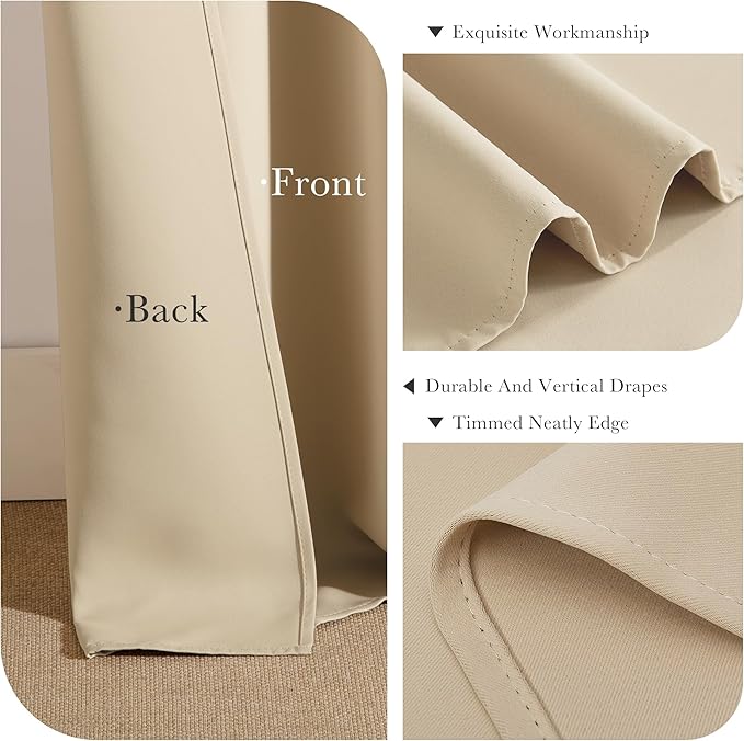 PONY DANCE Biscotti Beige Blackout Curtains 42x60 Inches for Bedroom - 2 Panels Room Darkening Curtains with Soundproof and Thermal Features. Grommet Window Drapes Ideal for Living Room