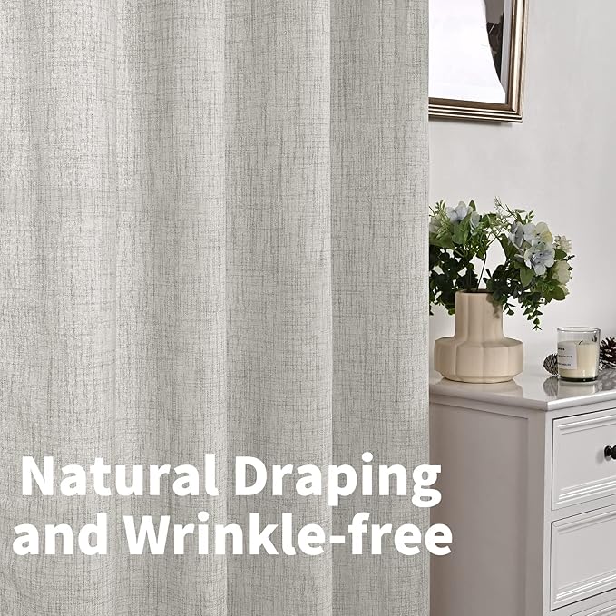 YoungsTex Light Grey Cafe Curtains 36 Inch Length for Short Window, Linen Small Drapes with Rod Pocket Back Tab Light Filtering for Bathroom Kitchen Windows, 2 Panels, 42 X 36 Inch