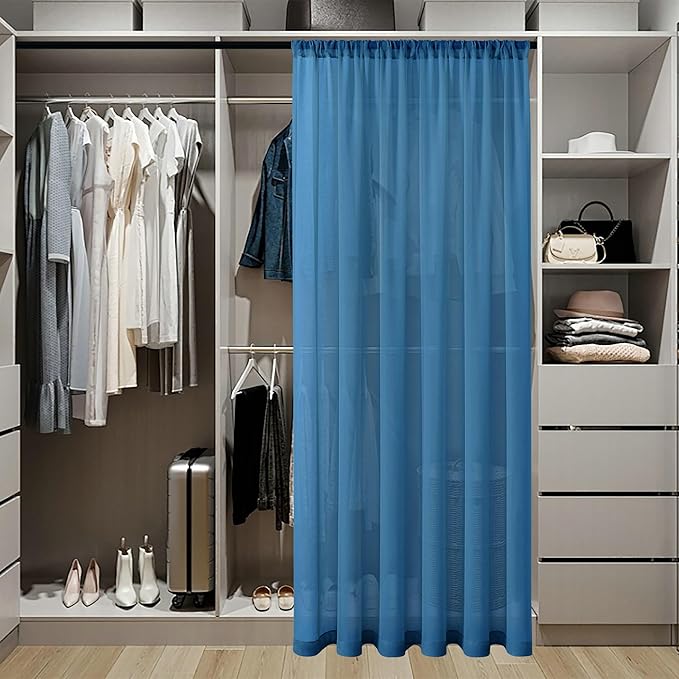 Tollpiz Sheer Curtains Closet Linen Textured Curtain Sheers Doorway Light Filtering Voile Patio Glass Door Rod Pocket Curtains French Door, 54 x 80 inches Long, Classic Blue, Set of 1 Panel