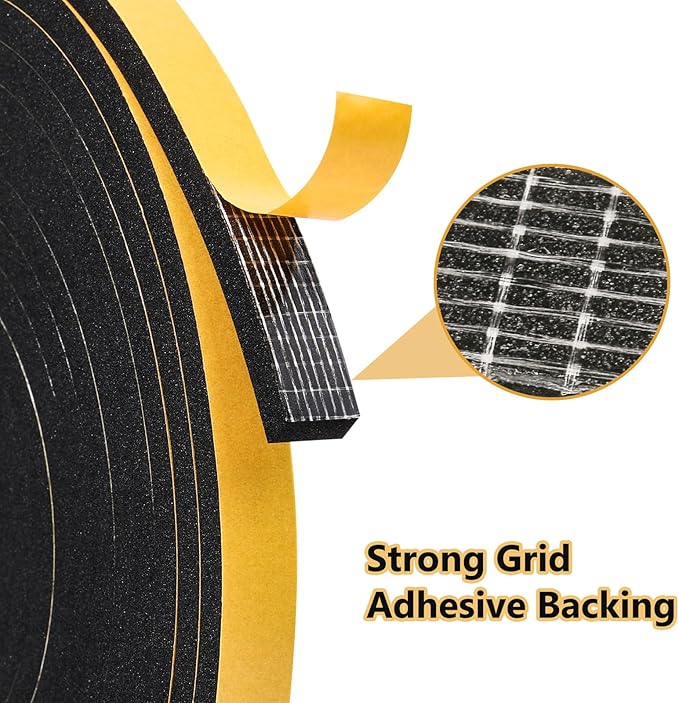 Black Weather Stripping Door Seal Strip (3/5 Inch X 1/8 Inch X 26Feet), Strong Adhesive, Lightproof, Soundproof, Weatherproof Foam Tape Insulation for Sliding Door, Front Door Frame, Windows