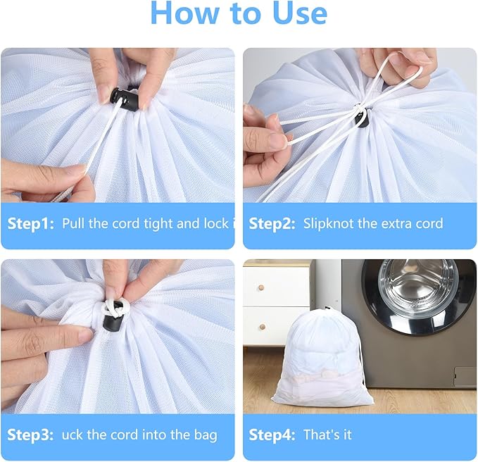 OTraki 16 x20 Inch Small Laundry Bags 2PCS Fine Mesh Washing Bag Drawstring Dirty Clothes Machine Washable Delicates Bra Lingerie Socks Toy Garment Bag for Home Travel Dorm White