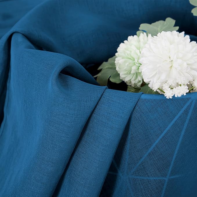 Tollpiz Sheer Curtains Linen Textured Living Room Curtain Sheers Light Filtering Rod Pocket Voile Curtains for Bedroom, 42 x 63 inches Long, Classic Blue, Set of 2 Panels