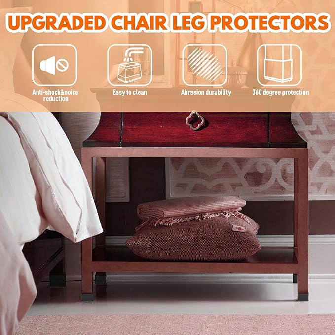 Rectangle Chair Leg Protectors for Hardwood Floors,16 PCS Silicone Covers to Protect Wood Tile Floors Felt Pads Furniture Leg Caps Reduce Noise. Easy to Move.(Black,0.75 x 1.5 Inch,Rectangle)