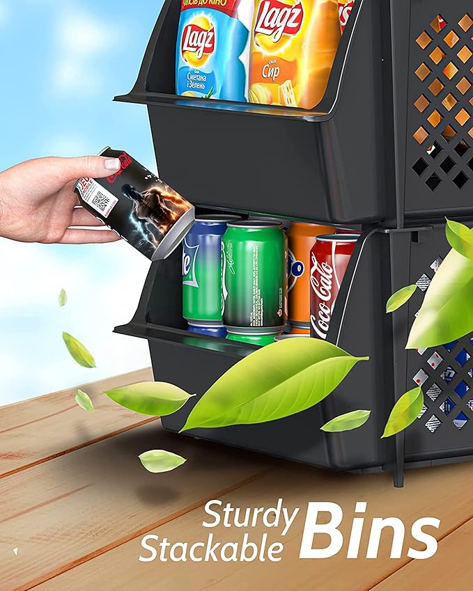 Skywin Plastic Stackable Storage Bins for Pantry - Stackable Bins for Organizing Food, Kitchen, and Bathroom Essentials (Black - 50 Pack)