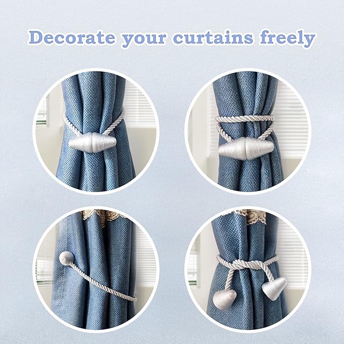 Hion Magnetic Curtain Tiebacks Dark Brown 2pcs, Curtain Tiebacks Buckles Holdbacks Holders Hooks Clip for Home Bedroom Office Decorative Curtain