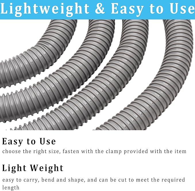 Dust Collection Hose 1.5 in × 10 ft Heavy Duty Flexible PVC Reinforced Thicken Helix Suction Discharge Corrugated Pipe Hose for Fume Dust Collector Fitting Wood Chip Saw (1.5 inch gray hose)