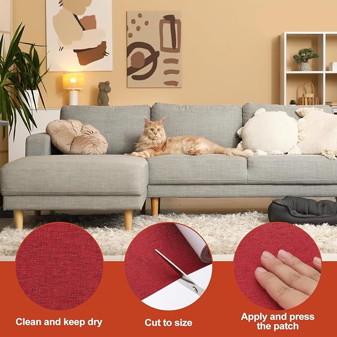 PATIKIL 70x6.2 Inch Linen Repair Tape, Repair Fabric Patch Self Adhesive Couch Patch Line Repair Patch for Furniture Sofa Car Seats Office Chairs, Wine Red