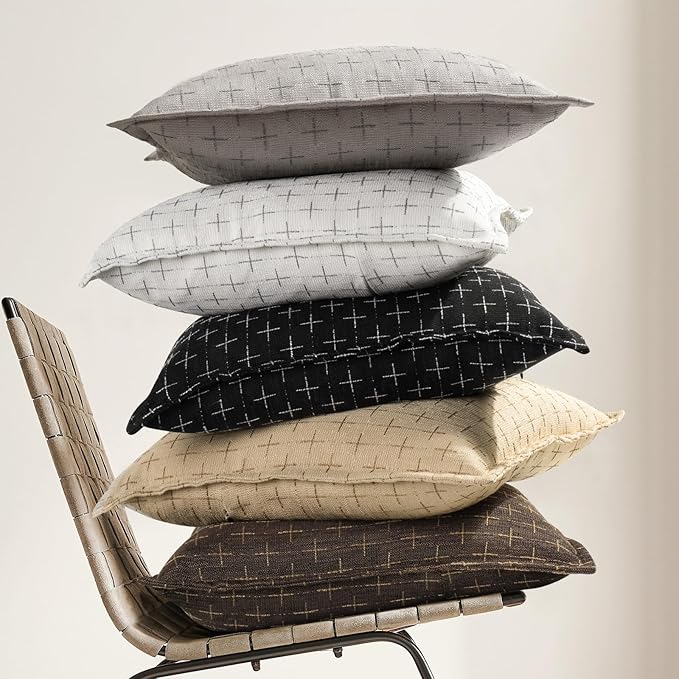 ZWJD Pillow Covers 18x18 Set of 2 Soft Polyester Textured Pillow Covers with Stylish Flange Edge Cozy Farmhouse Throw Pillows for Couch Bed Sofa Living Room