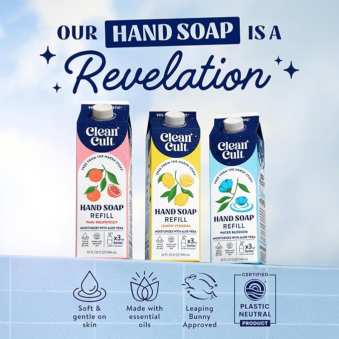 Cleancult Liquid Hand Soap Refill - Sea Minerals - Gentle On Sensitive Skin - Made with Aloe Vera & Essential Oils - Eco Friendly - Paper-Based Packaging - 32 oz/1 Pack