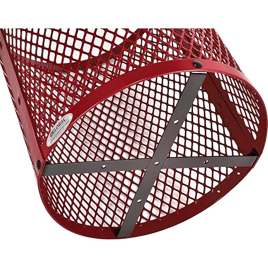 Global Industrial Outdoor Diamond Steel Trash Can with Flat Lid and Plastic Liner, 36 Gallon Capacity, Red, Thermoplastic Coating, 23-1/2" Diameter, 30" H