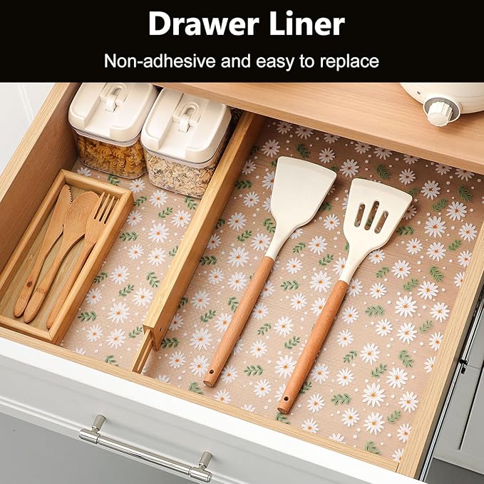 INNOLITES Shelf Liner – Cabinet & Drawer Liner Non-Adhesive – Waterproof Oil-Proof – Durable EVA with Floral for Kitchen Cabinets Refrigerator – BPA-Free, Easy to Cut 23.6" x 360"